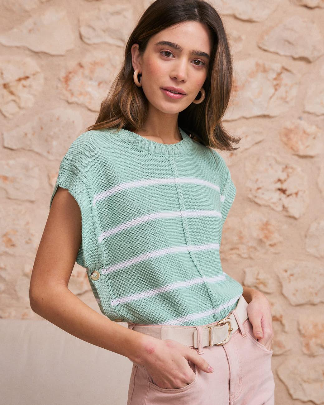 Top a Righe Verde Acqua