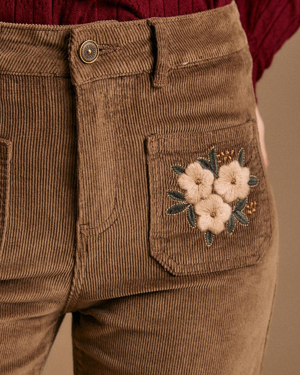 Pantaloni in velluto a coste con fiori Andrea