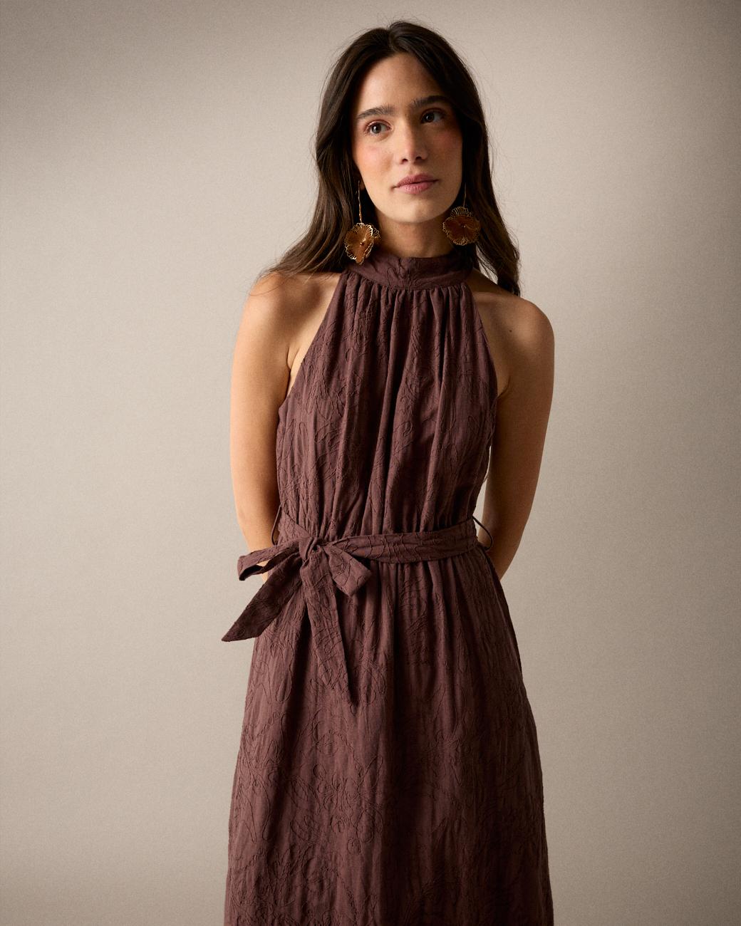 Vestito Ricamato Collo Halter
