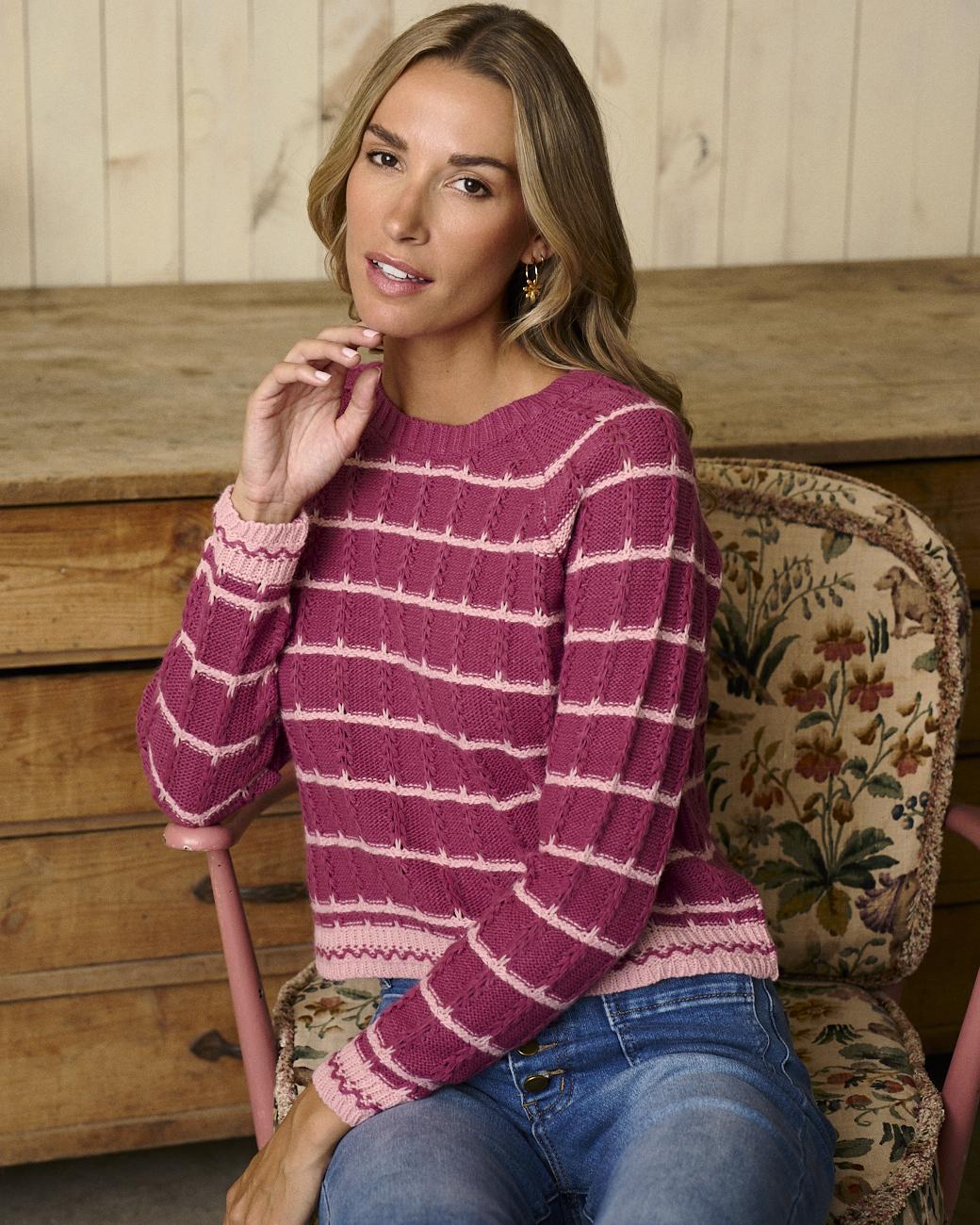 Maglione a Righe Malva