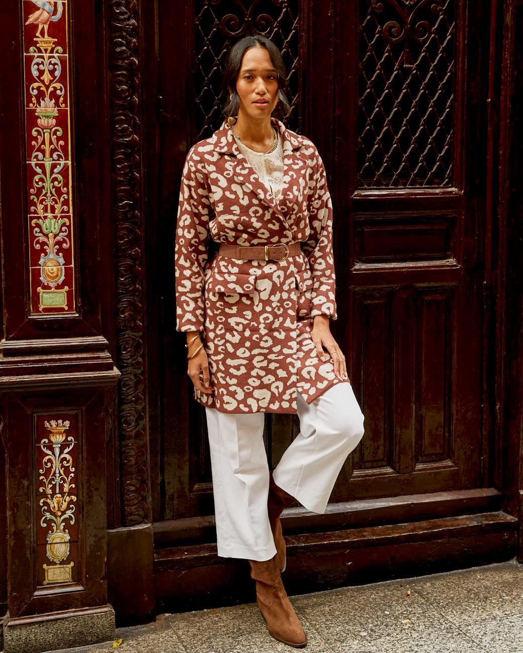 Cappotto con Stampa Animalier Nere
