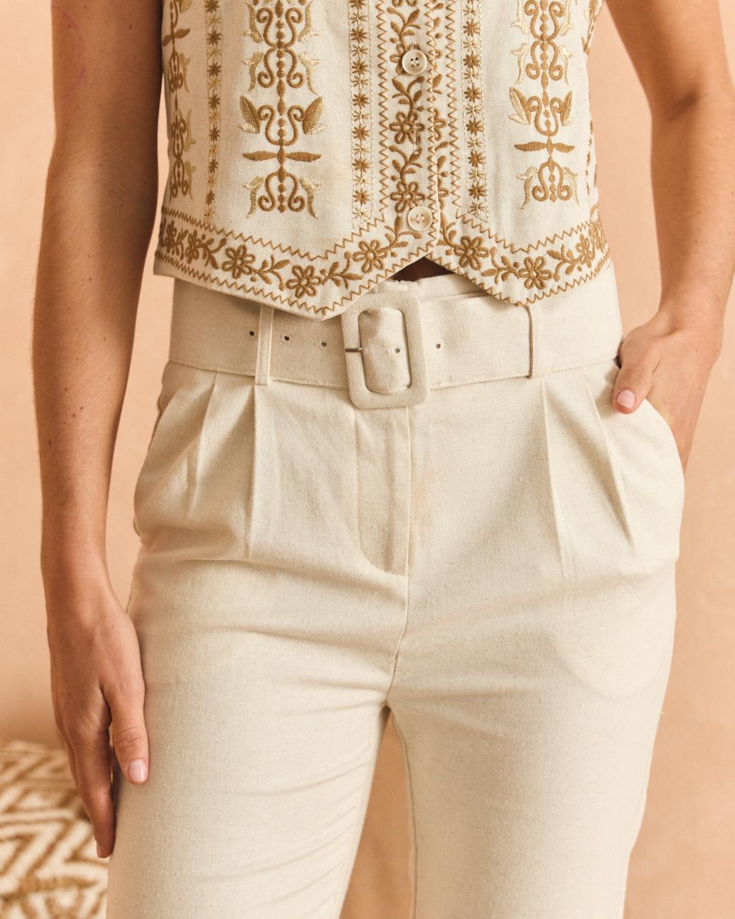 Pantalone con Cintura Bianca