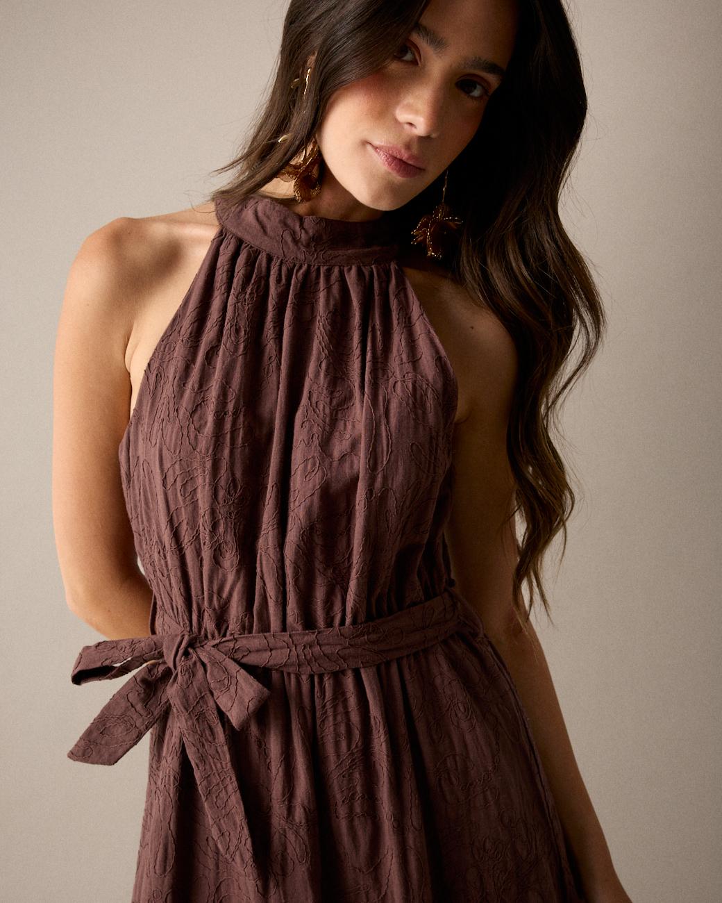 Vestito Ricamato Collo Halter