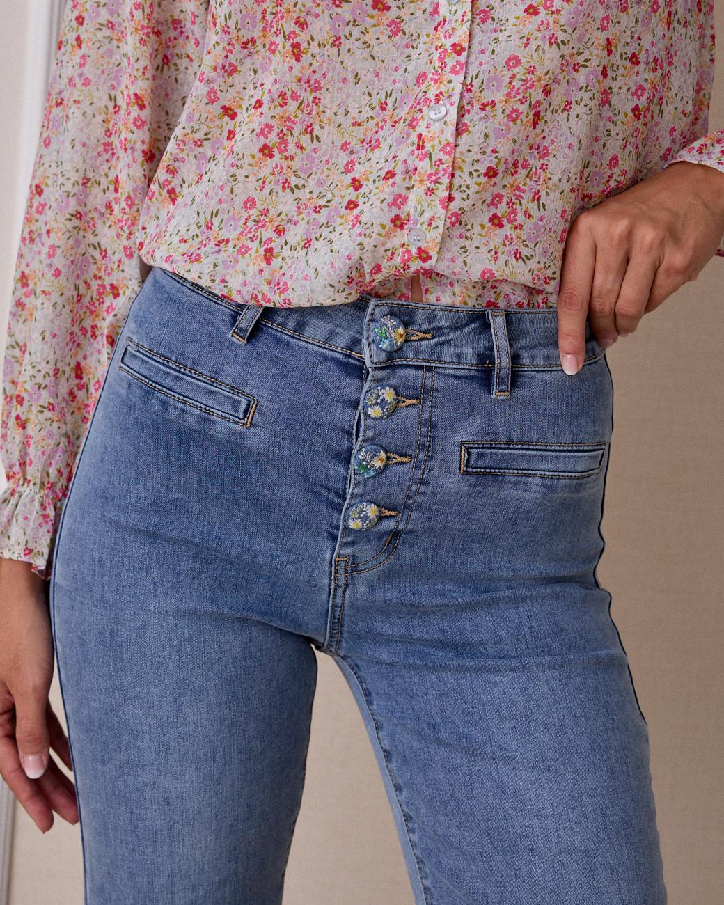 Pantalone jeans con bottoni Thea