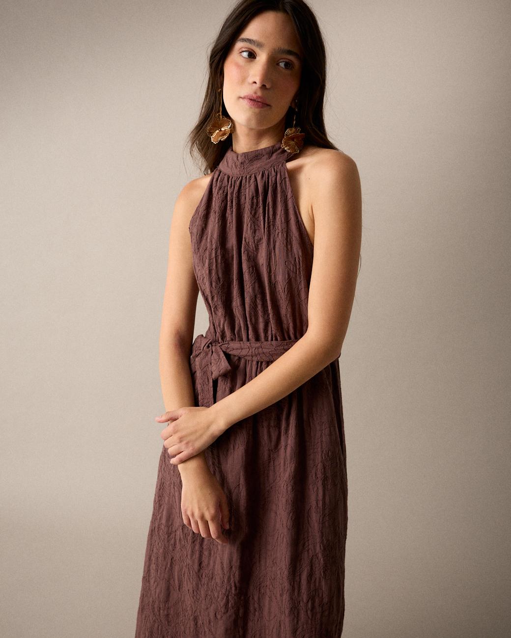 Vestito Ricamato Collo Halter