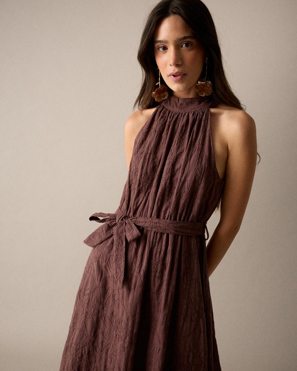 Vestito Ricamato Collo Halter