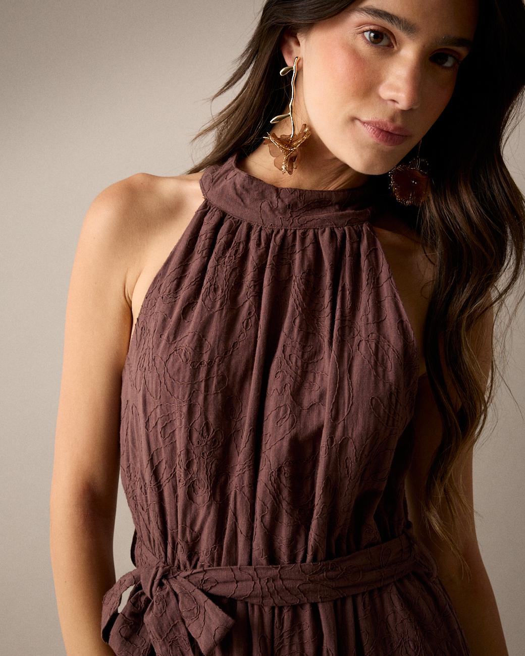 Vestito Ricamato Collo Halter